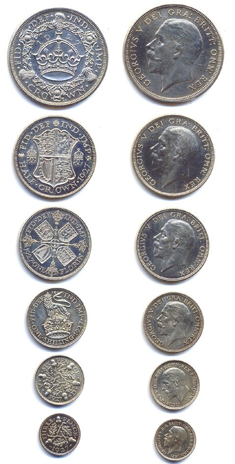 Великобритания годовой набор из 6 монет 1927 в родной коробке Spink 4036, 4037, 4038, 4039, 4040, 4042 серебро UNC 7-1-6