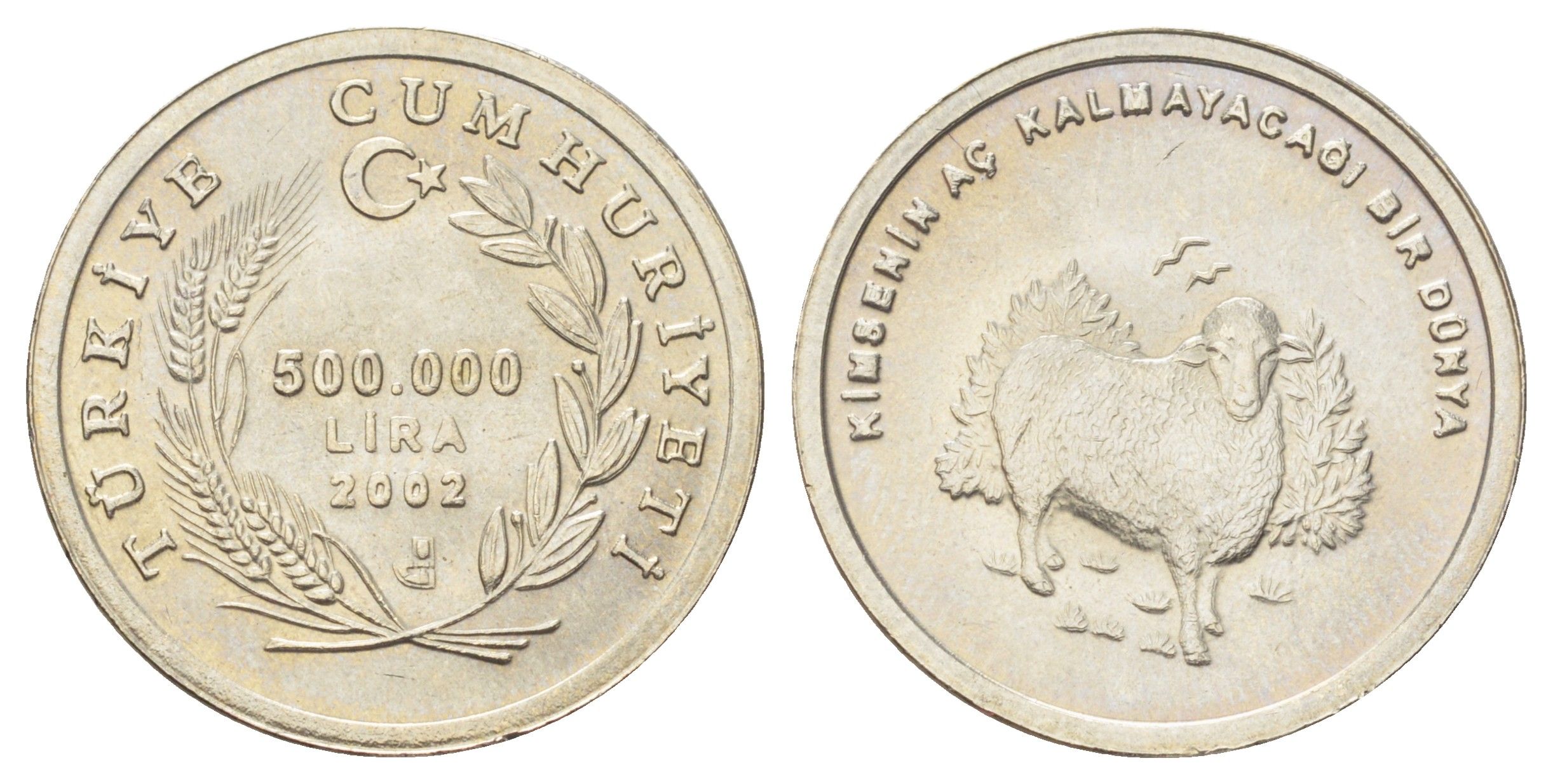 Турция 500000 лир 2002 Овца KM 1161 медно-никель UNC 4659-211