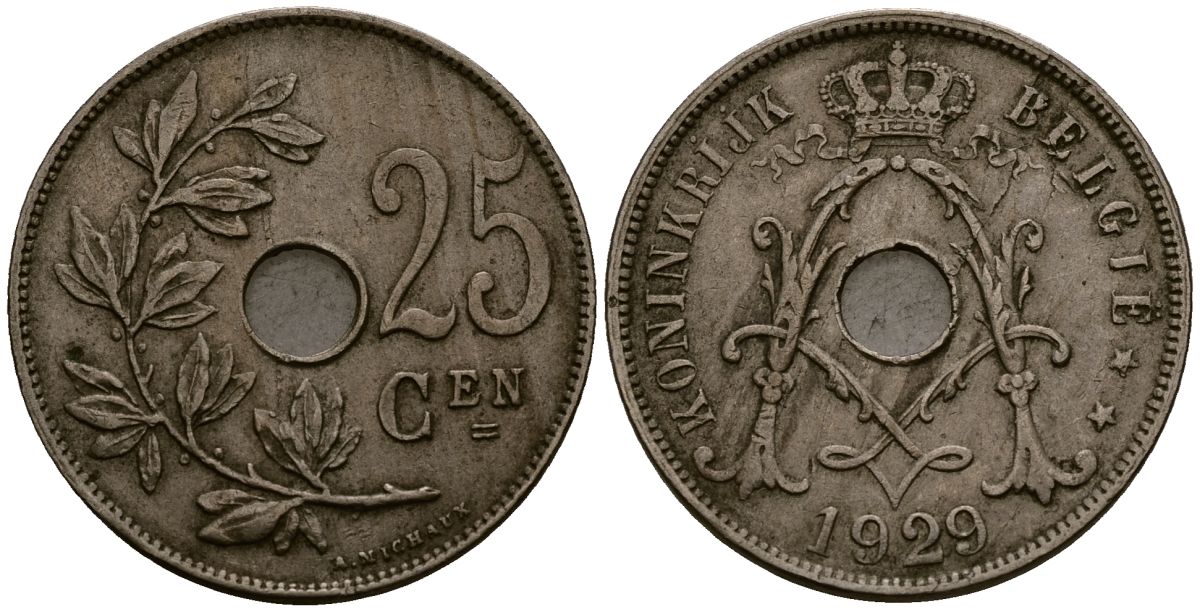 Бельгия 25 сантимов 1929 Belgie KM 69 медно-никель 4403-1235