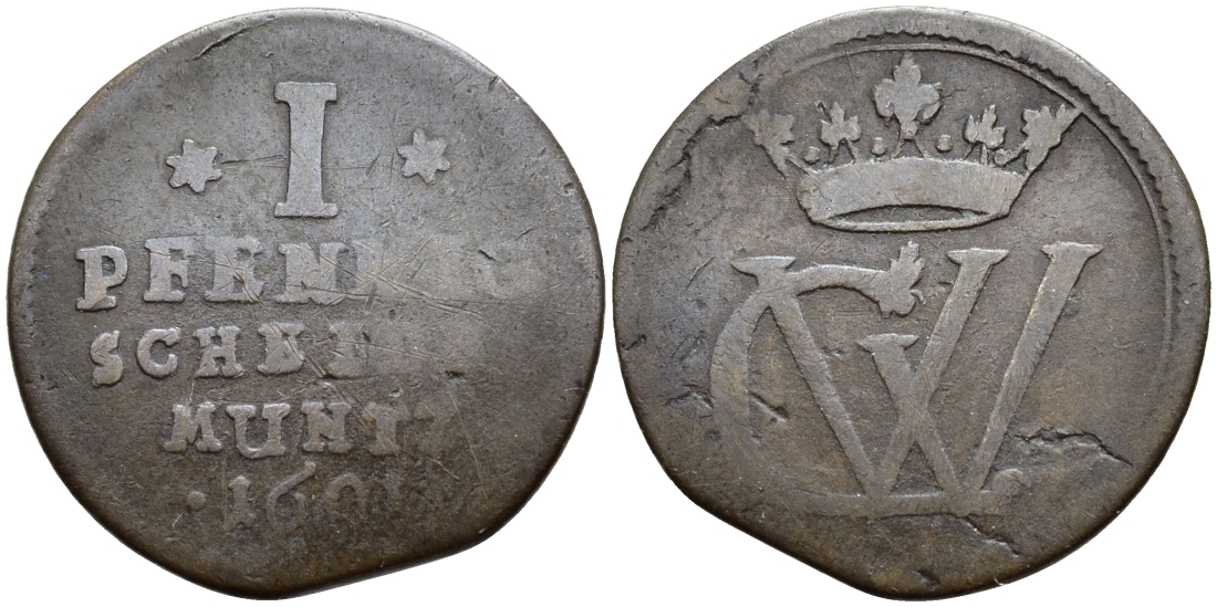 БРАУНШВЕЙГ-ЛЮНЕБУРГ-ЦЕЛЛЕ 1 ПФЕННИГ 169Х ГЕОРГ II ВИЛЬГЕЛЬМ (1665-1705)KM 336 медь 560-662