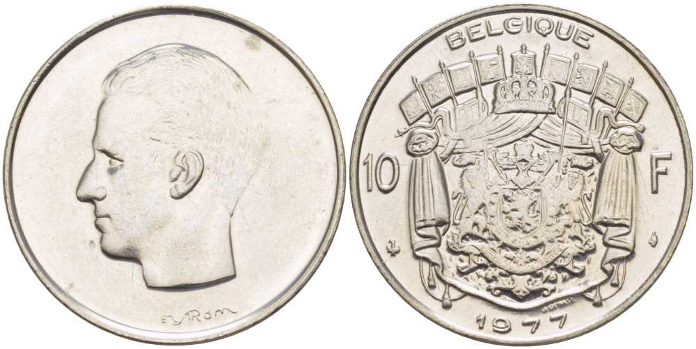 Бельгия 10 франков 1977 Belgique, Бодуэн I (1951-1993) KM 155.1 никель 4110-1033