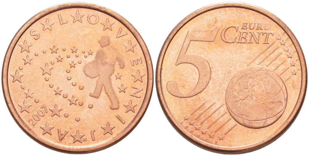 СЛОВЕНИЯ 5 ЕВРОЦЕНТОВ 2007 СЕЯТЕЛЬ KM 70 сталь плакированная медью UNC 214-364