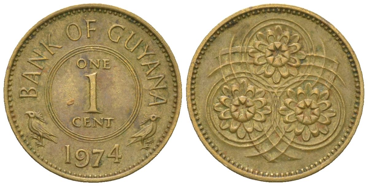 Гайана 1 цент 1974 KM 31 никель латунь 4124-341