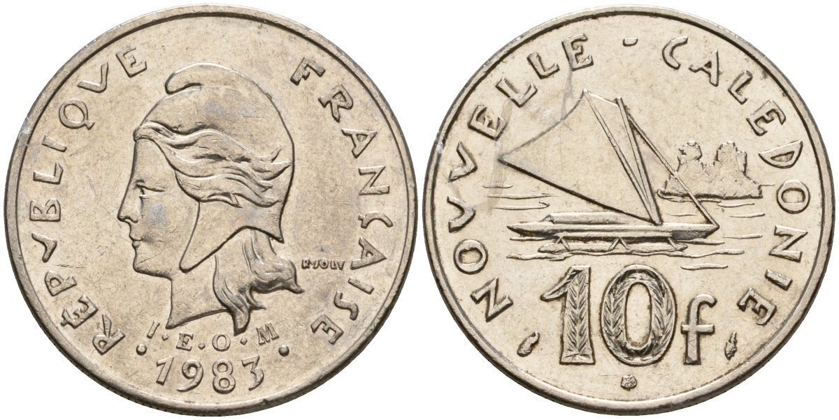 Французская Новая Каледония 10 франков 1983 KM 11 никель 4571-636