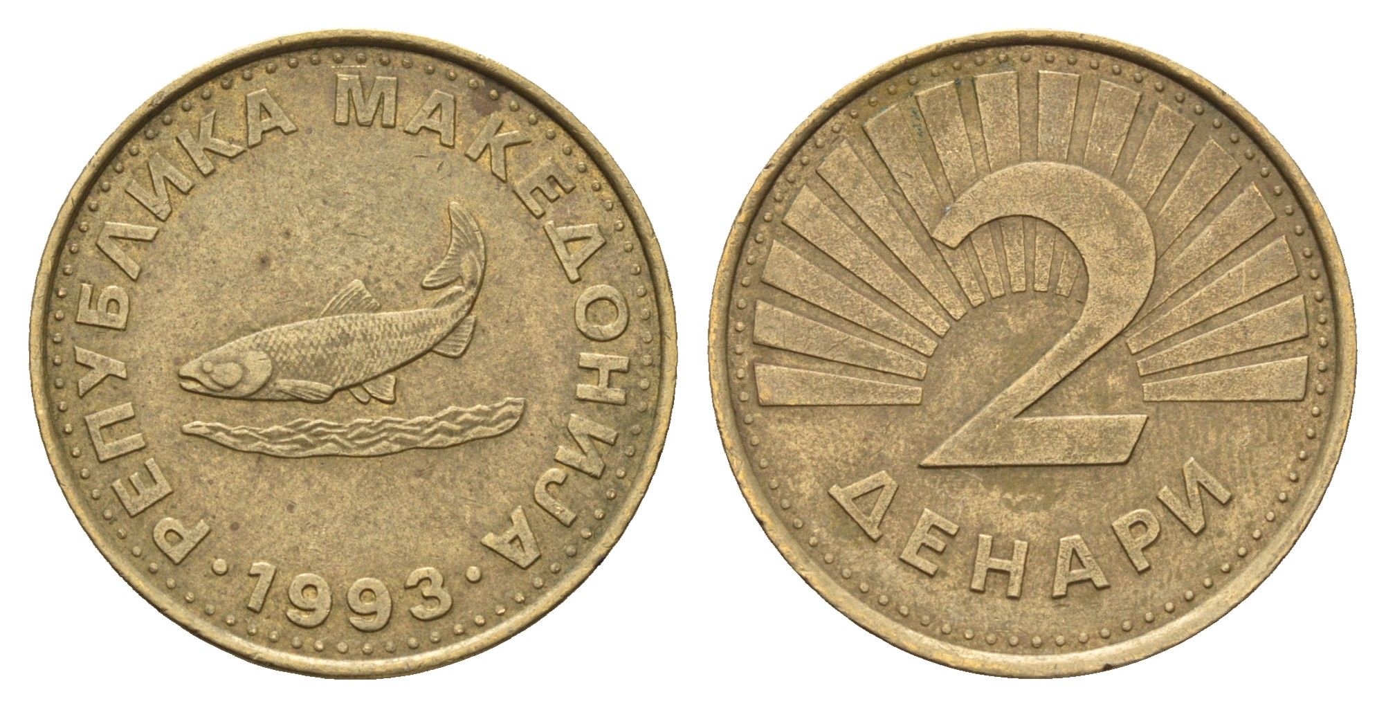 Македония 2 денара 1993 KM 3 латунь 4688-842