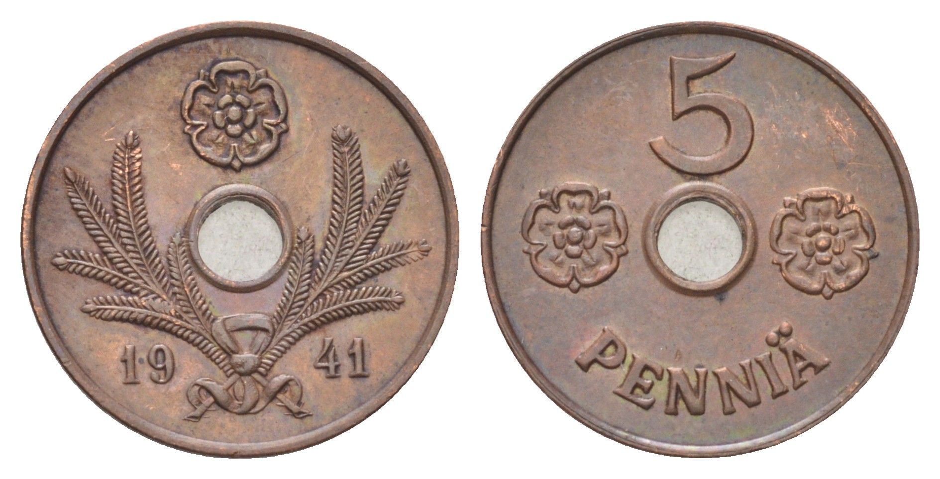 Финляндия 5 пенни 1941 KM 64 медь 4668-869