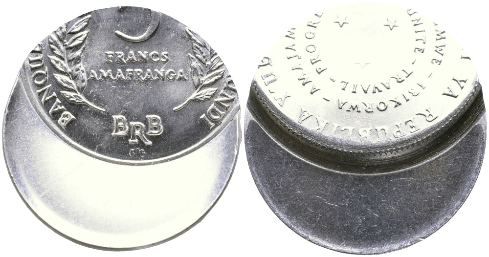 Бурунди 5 франков 1971 брак чекана KM 16 алюминий 1520-544