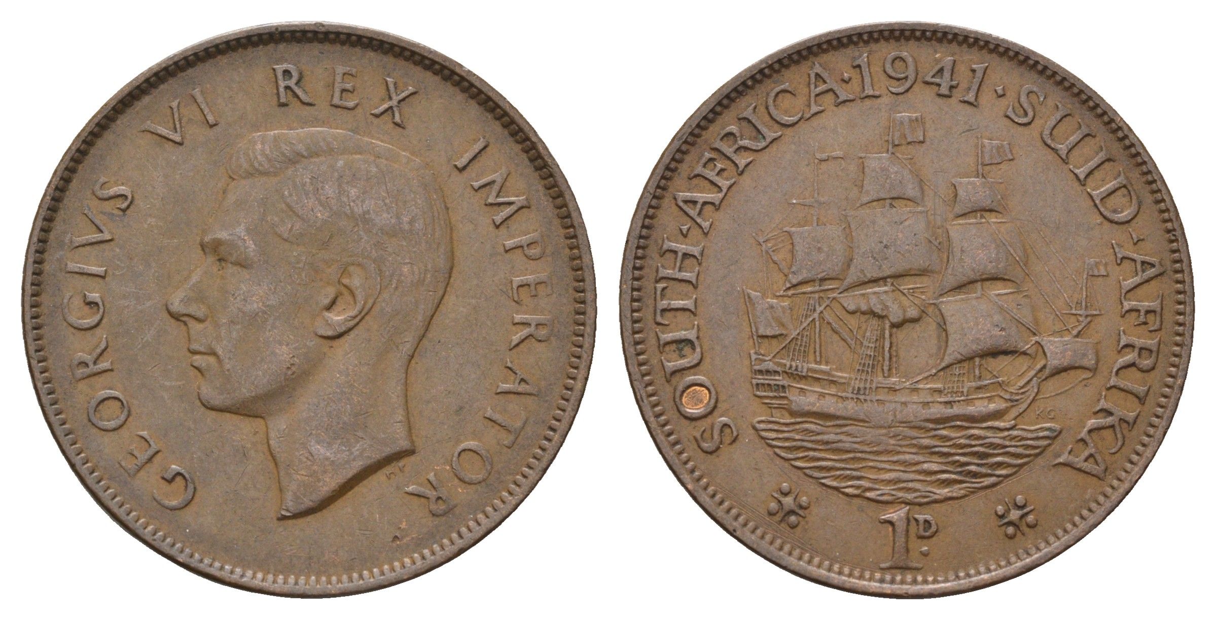 ЮАР 1 пенни 1941 Георг VI (1936-1952) KM 25 бронза 4572-813