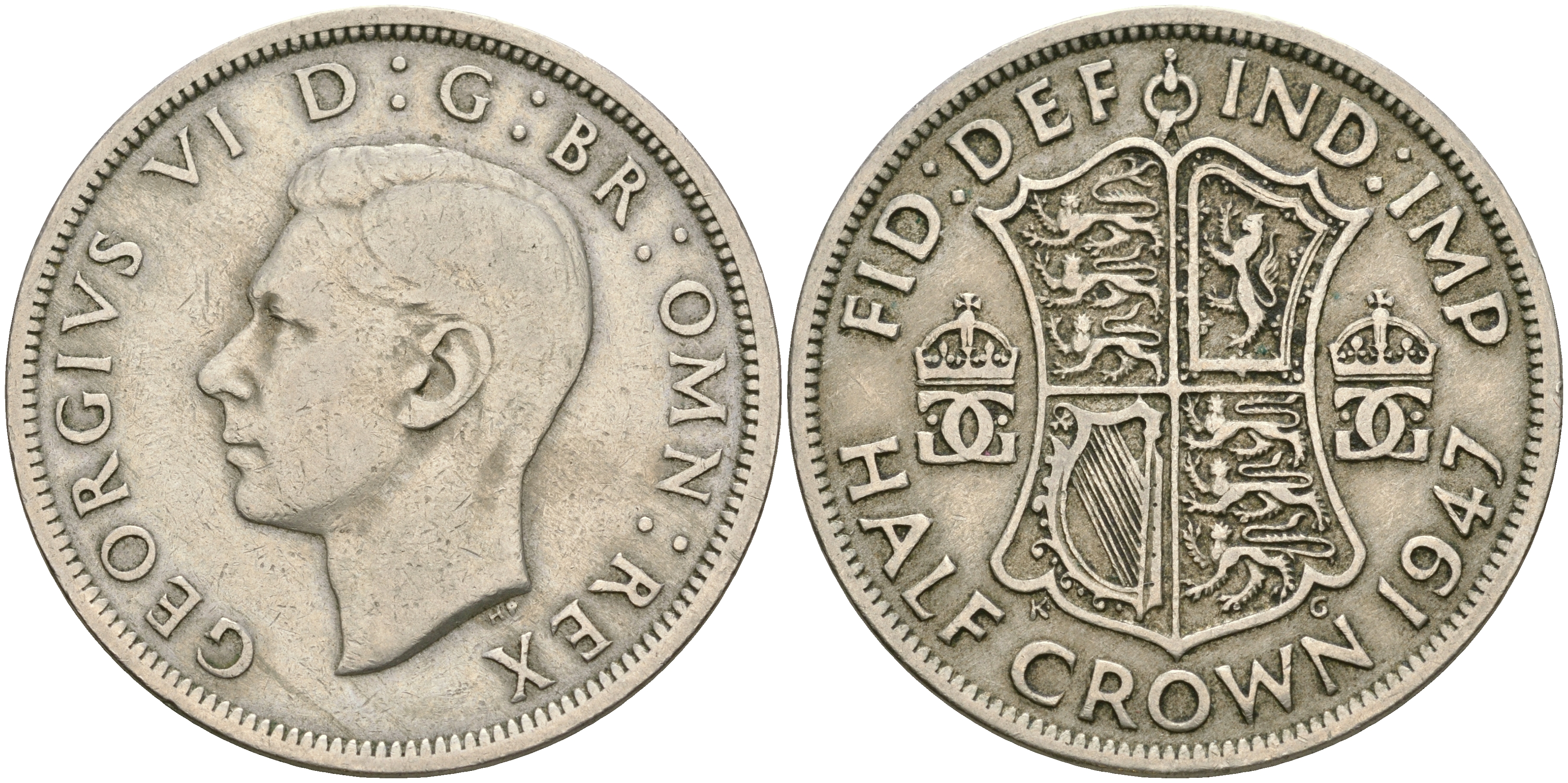 Великобритания 1/2 кроны 1947 Георг VI (1936-1952) KM 866, Spink 4101 медно-никель    08-831