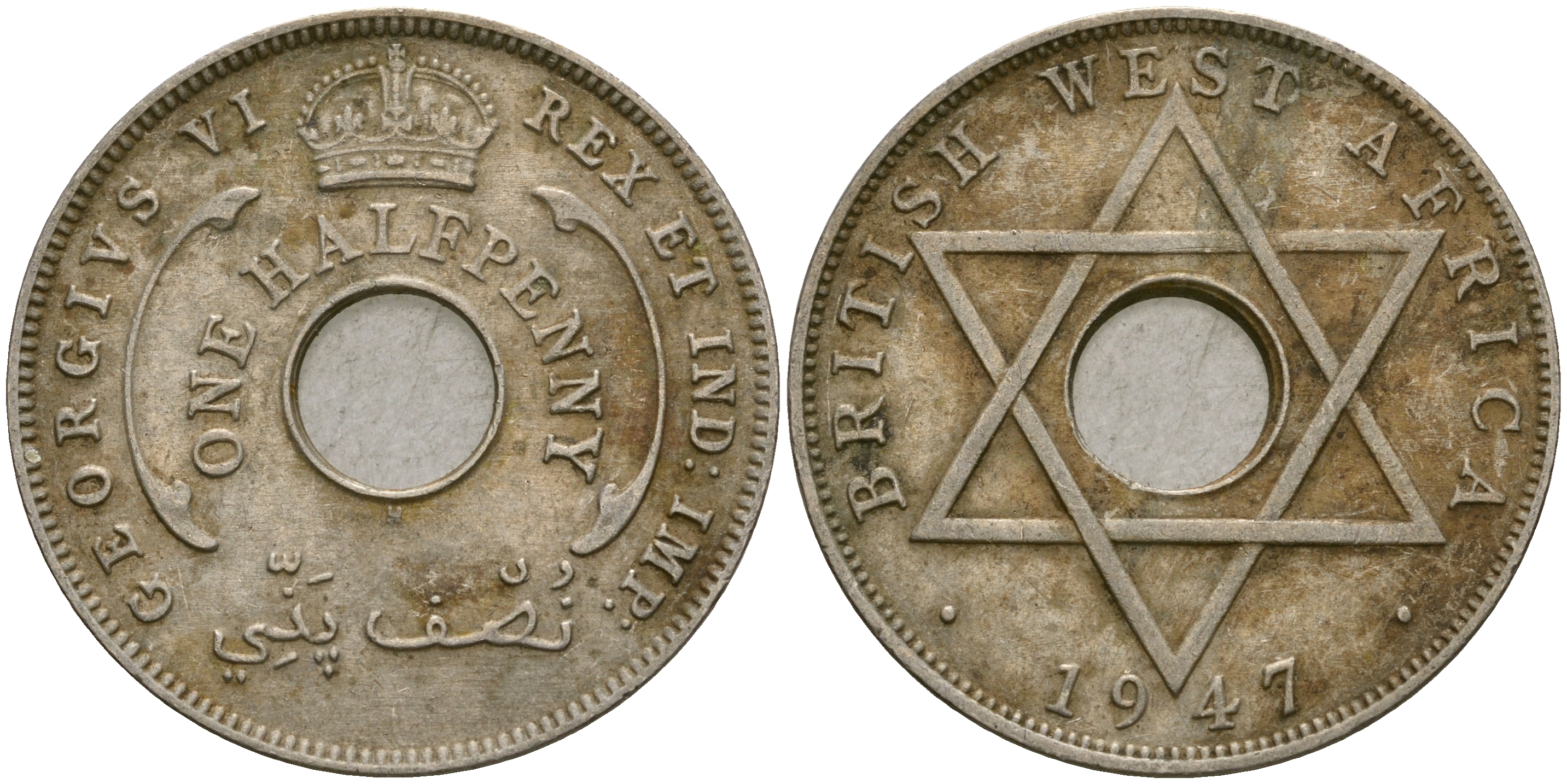 Британская Западная Африка 1/2 пенни 1947 H, Георг VI KM 18 медно-никель 25-1042