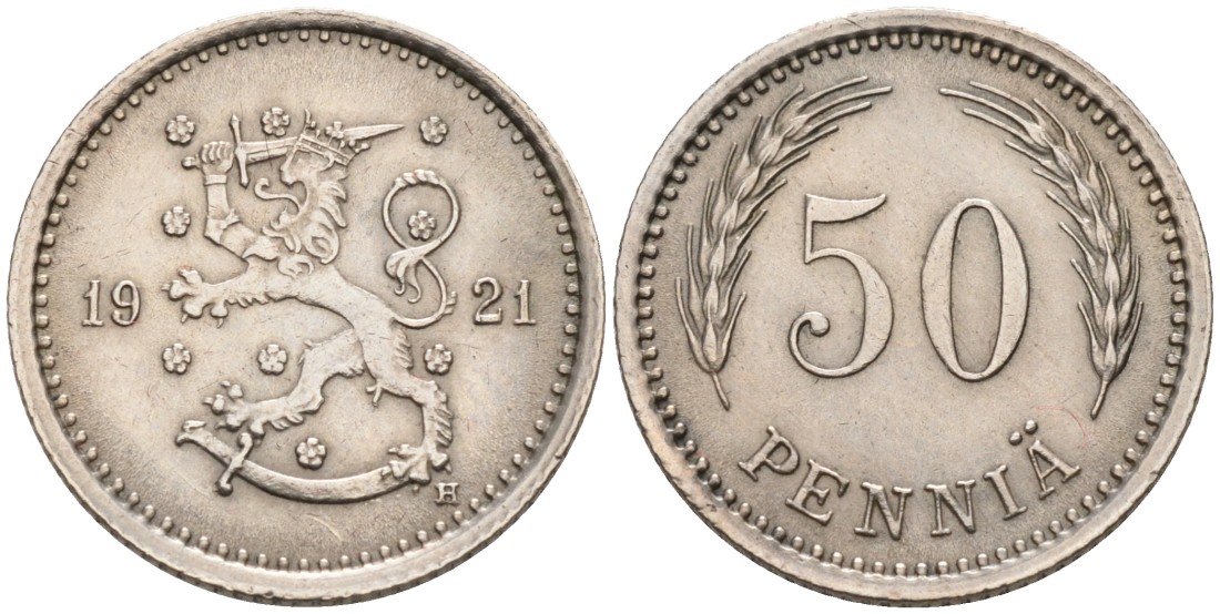 ФИНЛЯНДИЯ 50 ПЕННИ 1921 H KM 26 медно-никель 192-1112