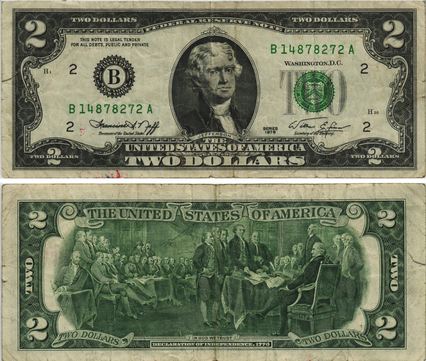 США 2 ДОЛЛАРА 1976 БУКВА В, НЬЮ-ЙОРК, ШТАТ НЬЮ-ЙОРК Pick 461 бумага 8605-13-3-1