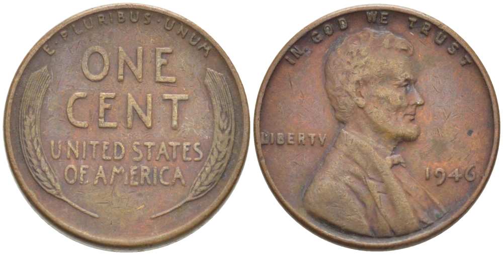 США 1 ЦЕНТ 1946 ЛИНКОЛЬН KM А132 медь цинк 218-513