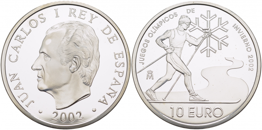 Испания 10 евро 2002 XIX зимние Олимпийские игры в Солт-Лейк-Сити , лыжник KM 1078 серебро PROOF 11-086-43