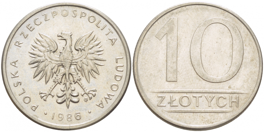 ПОЛЬША 10 ЗЛОТЫХ 1986 MW KM 152.1 медно-никель 213-831