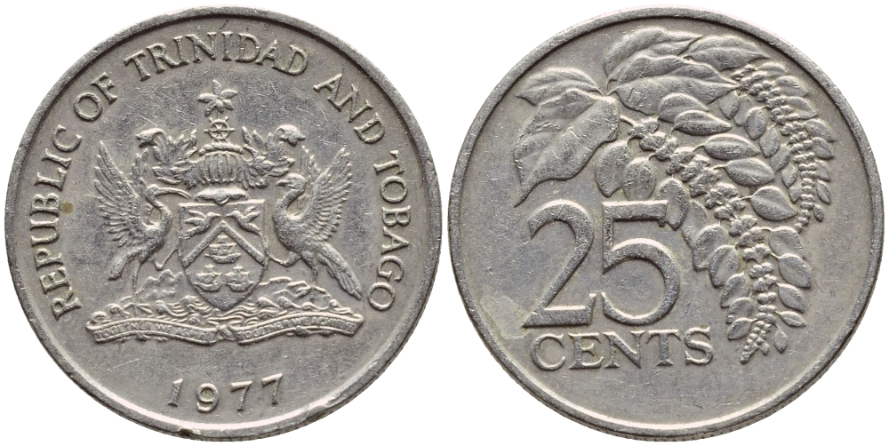 Тринидад и Тобаго 25 центов 1977 цветок дикая пуансеттия KM 32 медно-никель 4396-733