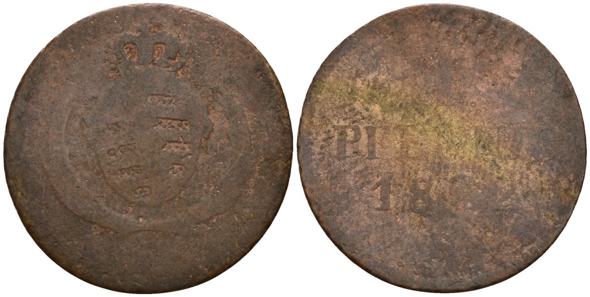 Саксония 1 пфенниг 1822 S, Фридрих Август I (1806-1827) KM 1070 медь 4189-549