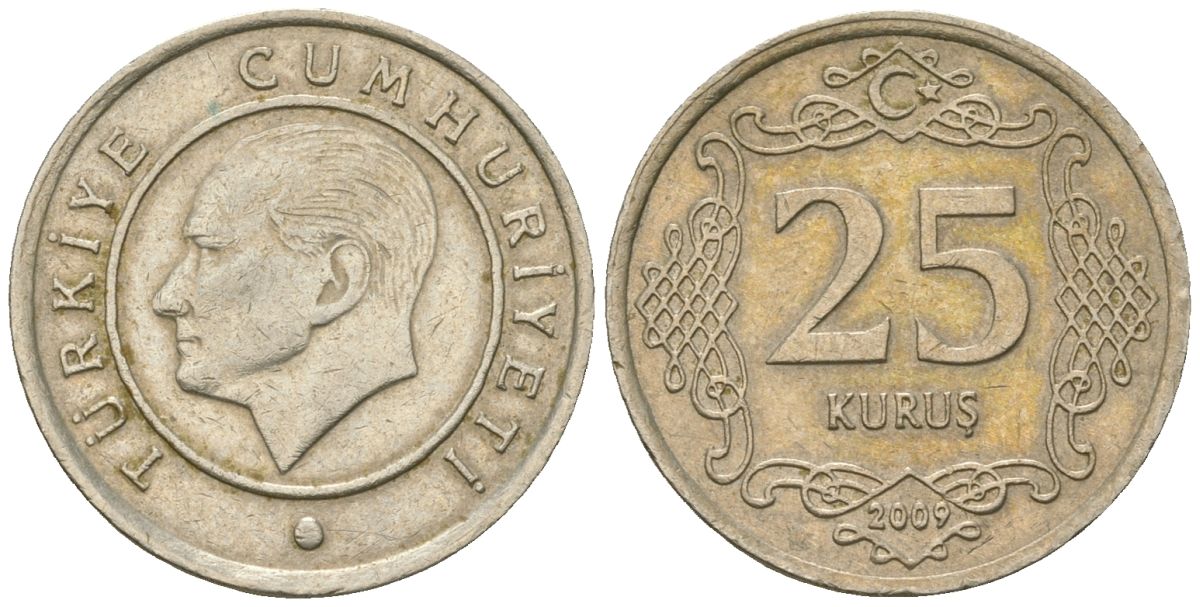 Турция 25 курушей 2009 KM 1242 медно-никель 4610-745