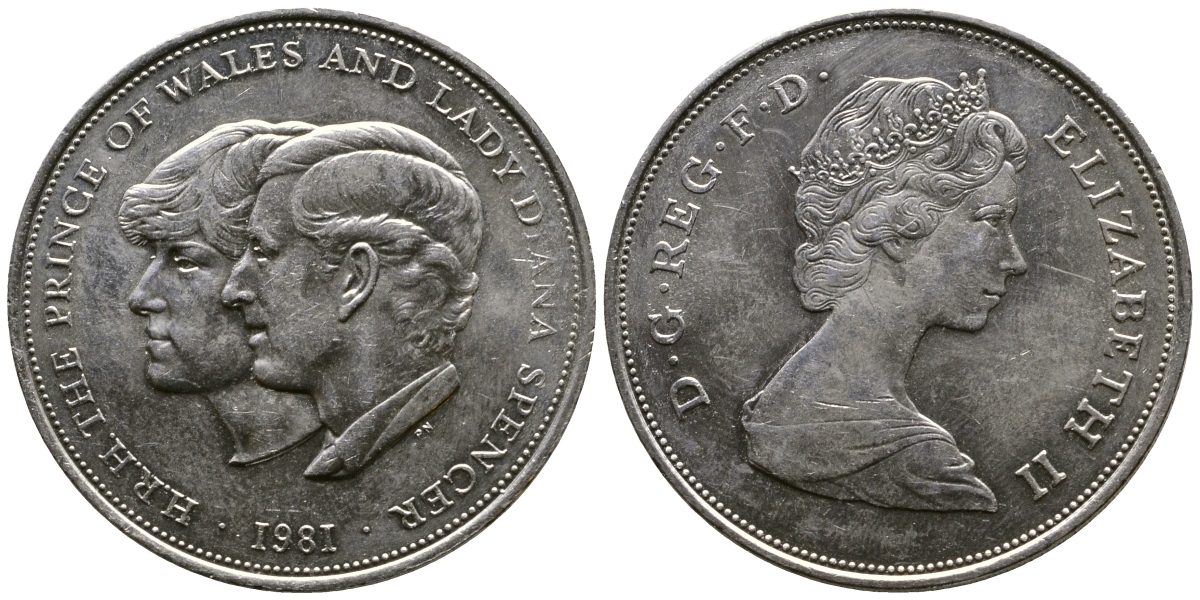 Великобритания 25 пенсов 1981 Королевская свадьба принца Чарльза и леди Дианы, Елизавета II (1952-2022) KM 925, Spink 4229 медно-никель 73-1213