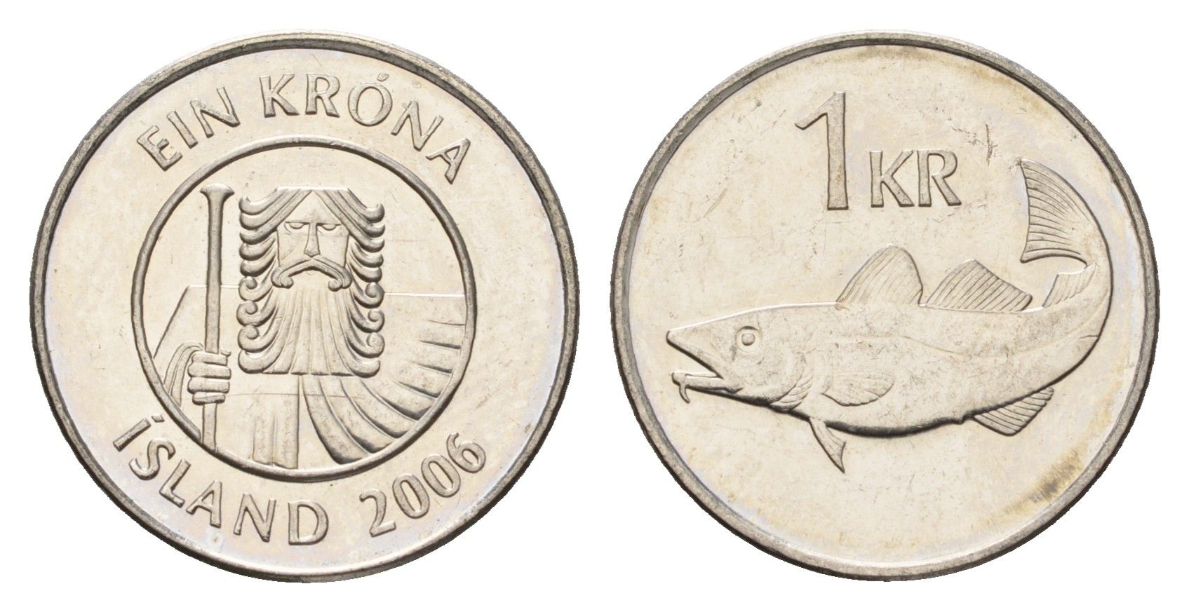 Исландия 1 крона 2006 треска KM 27a сталь плакированная никелем UNC 4691-613
