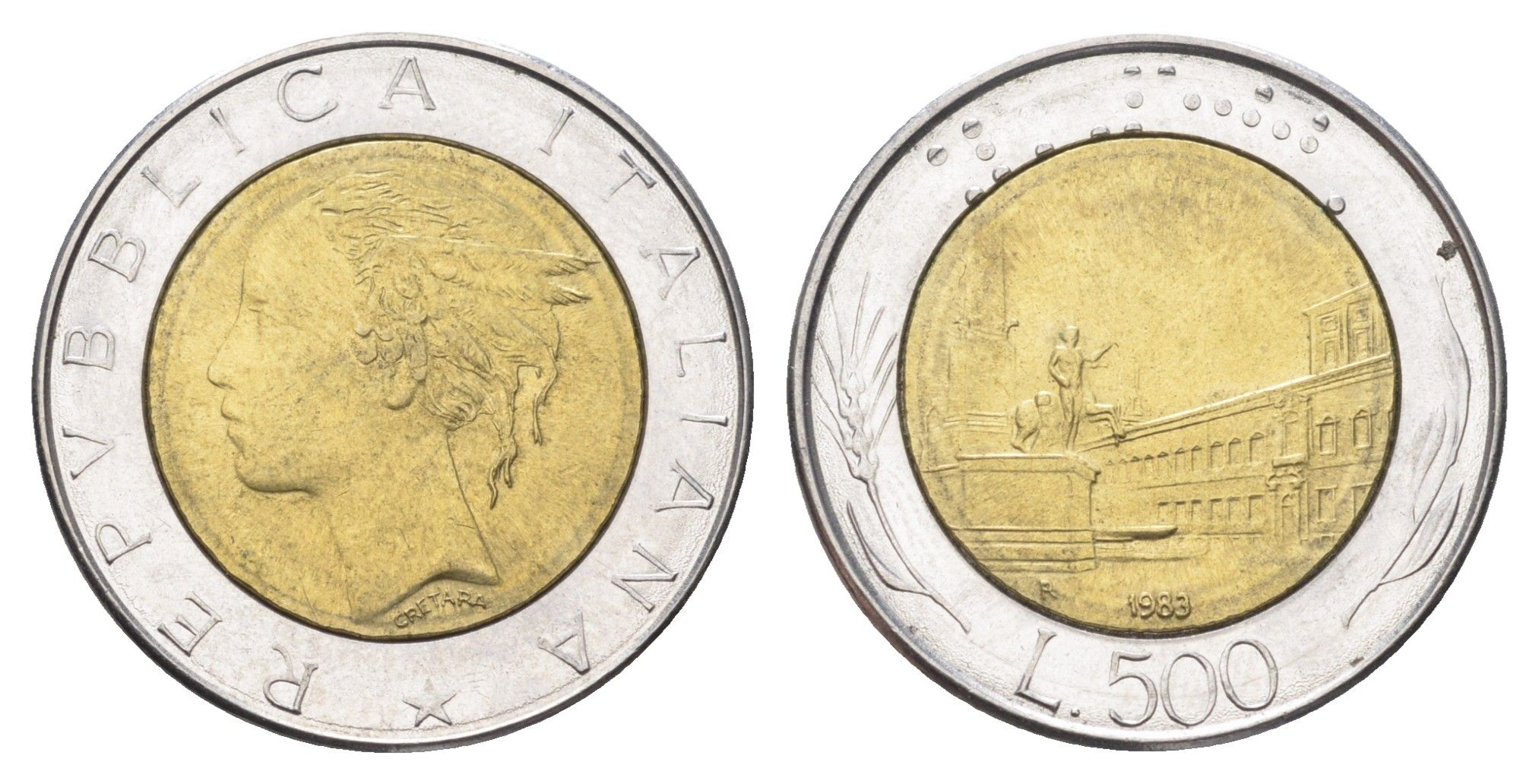 Италия 500 лир 1983 R, Квиринальский дворец в Риме KM 111 биметалл 4704-944