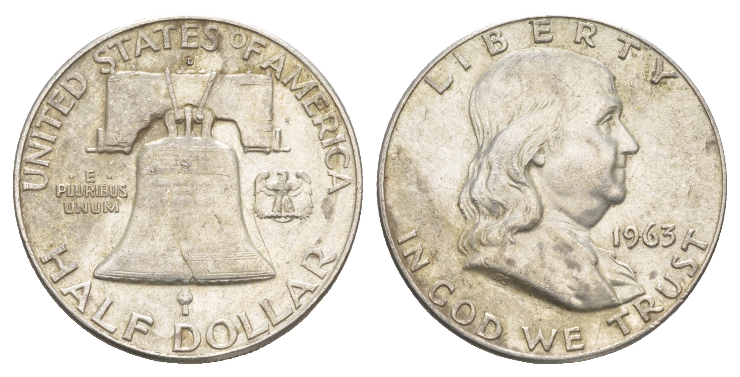 США 1/2 доллара (50 центов) 1963 Бенджамин Франклин, колокол KM 199 серебро    4653-136