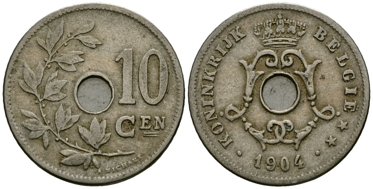Бельгия 10 сантимов 1904 Belgie KM 53 медно-никель 4172-1145