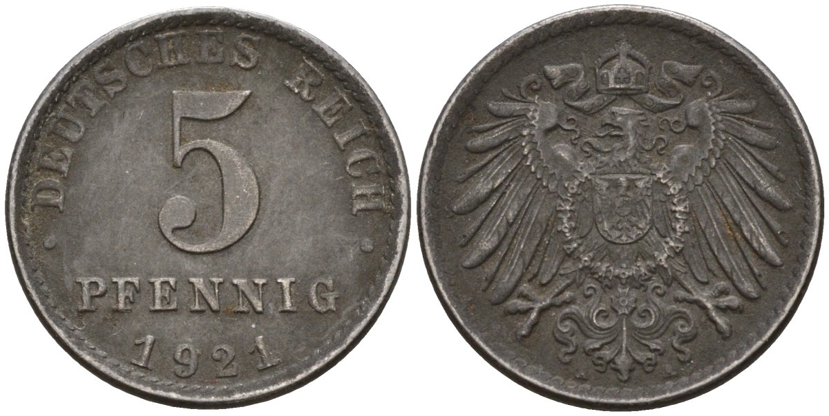 Германия 5 пфеннигов 1921 A KM 19, J. 297 железо 4151-634