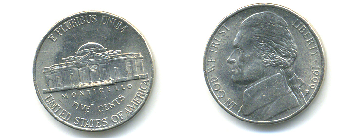 США 5 ЦЕНТОВ 1999 P ДЖЕФФЕРСОН KM А192 медно-никель 179-811