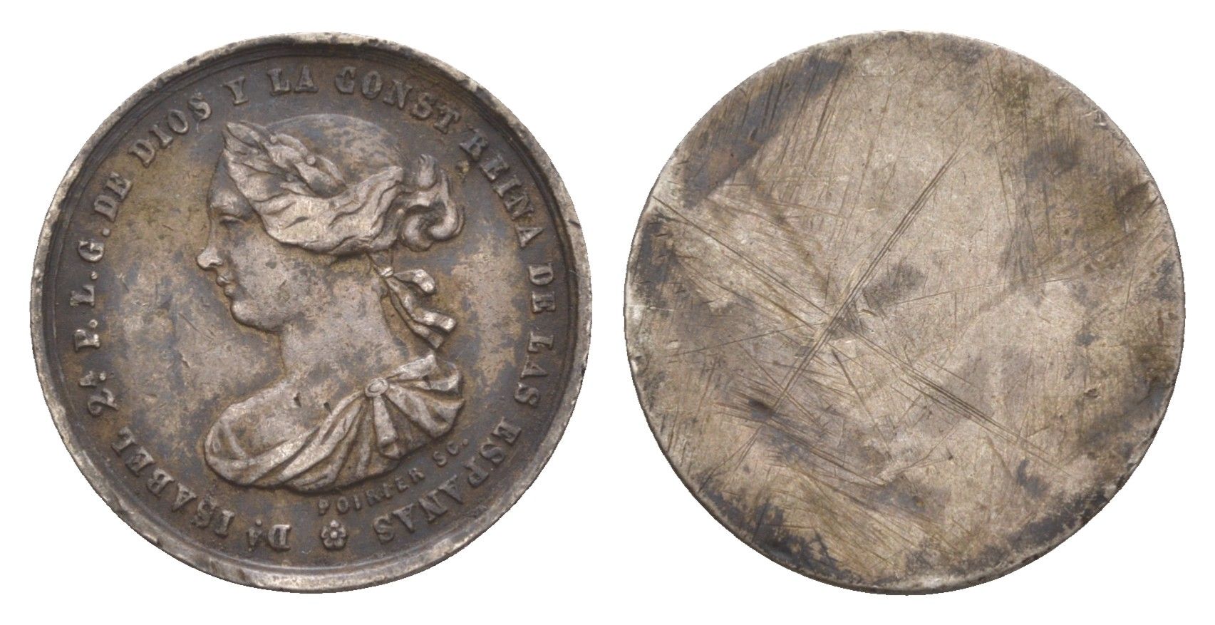 Испания медаль королева изабелла ND диаметр 21 мм, вес 3,21 гр серебро 4659-111