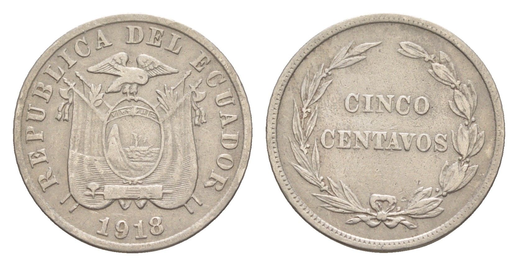 Эквадор 5 сентаво 1918 KM 60.2 медно-никель 4640-1064