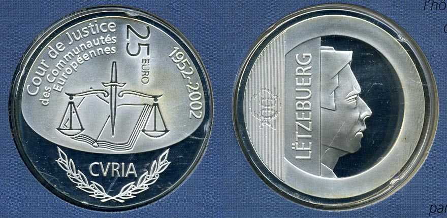 Люксембург 25 евро 2002 Европейский суд по правам человека, в оригинальном картонном буклете KM 83 серебро  PROOF 1-6-2-21