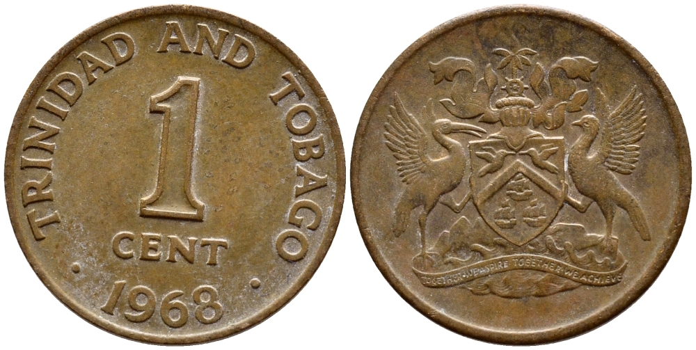 Тринидад и Тобаго 1 цент 1968 герб KM 1 бронза 4396-931