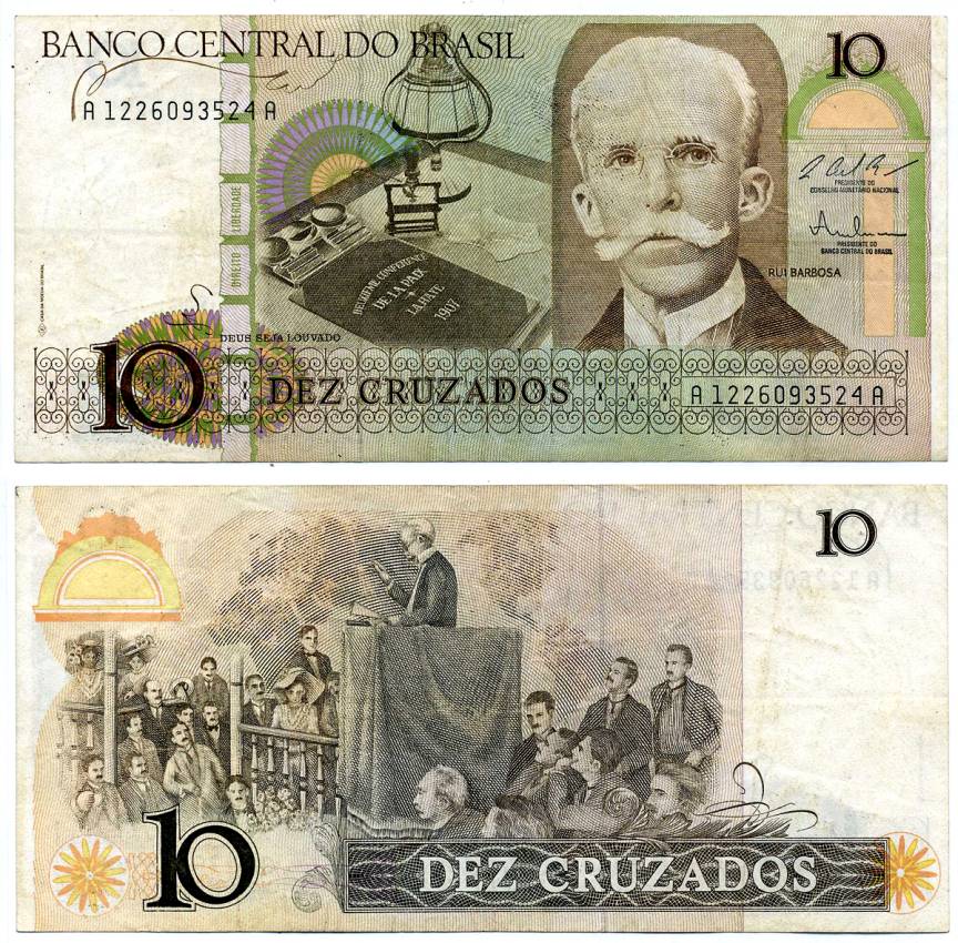 БРАЗИЛИЯ 10 КРУЗАДО 1987 ПОДПИСЬ 25 Pick 209b бумага VF 7484-31-3