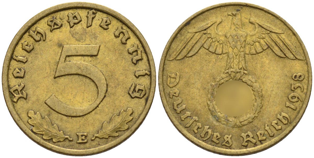 Германия 5 рейхспфеннигов 1938 E KM 91, J. 363 алюминиевая бронза 4151-853
