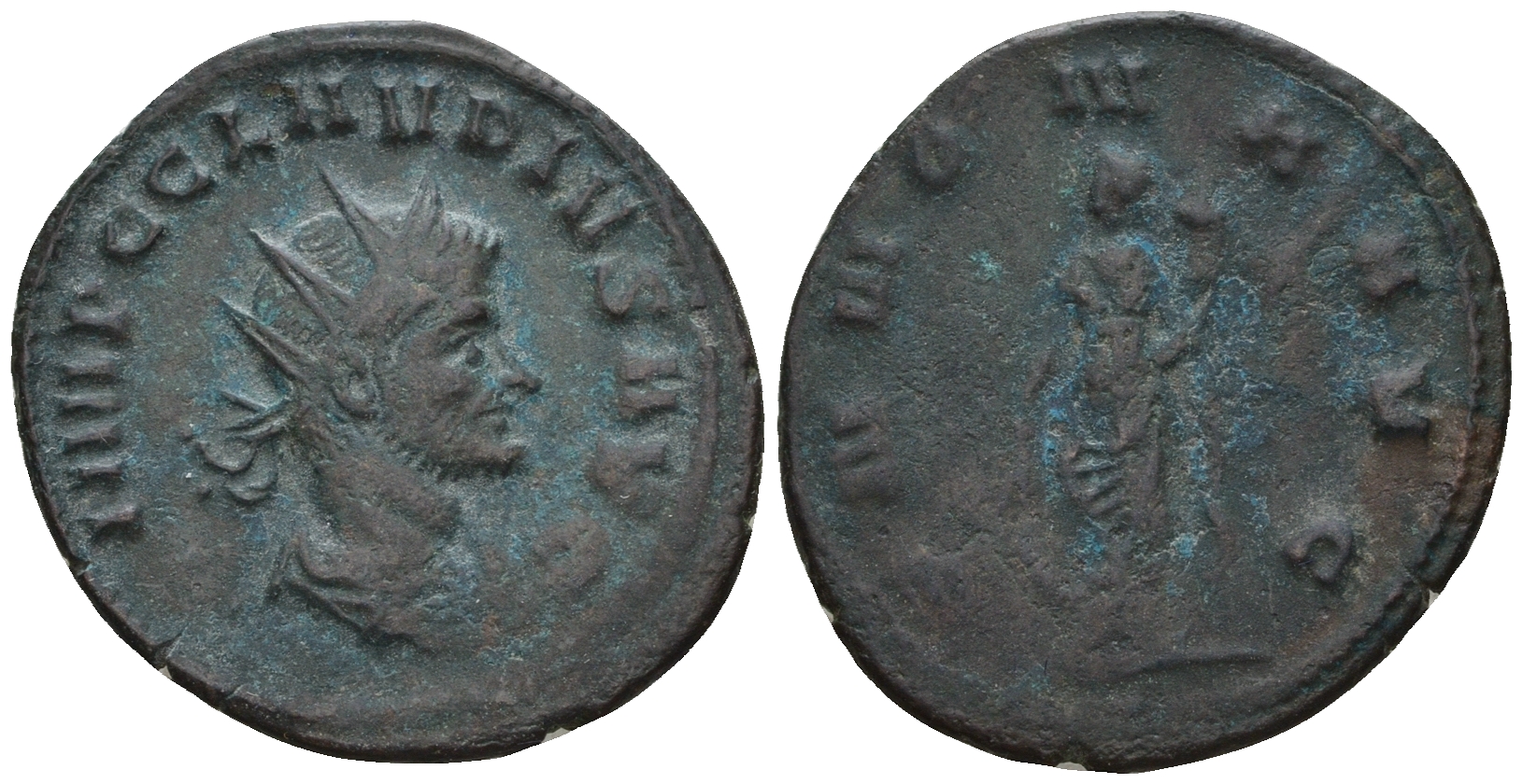 Римская Империя антониниан 268 - 269 Клавдий II Готский, IMP C CLAVDIVS AVG, бюст императора / ANNONA AVG, Аннона, персонификация Хлебного Урожая, Рим RIC 18 биллон 1073-25-23