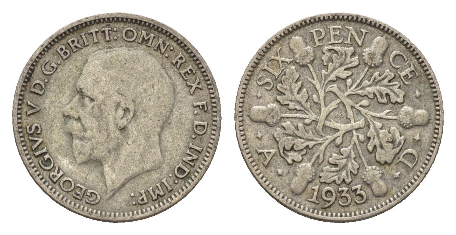 Великобритания 6 пенсов 1933 Георг V (1910-1936) KM 832, Spink 4040 серебро 4644-941