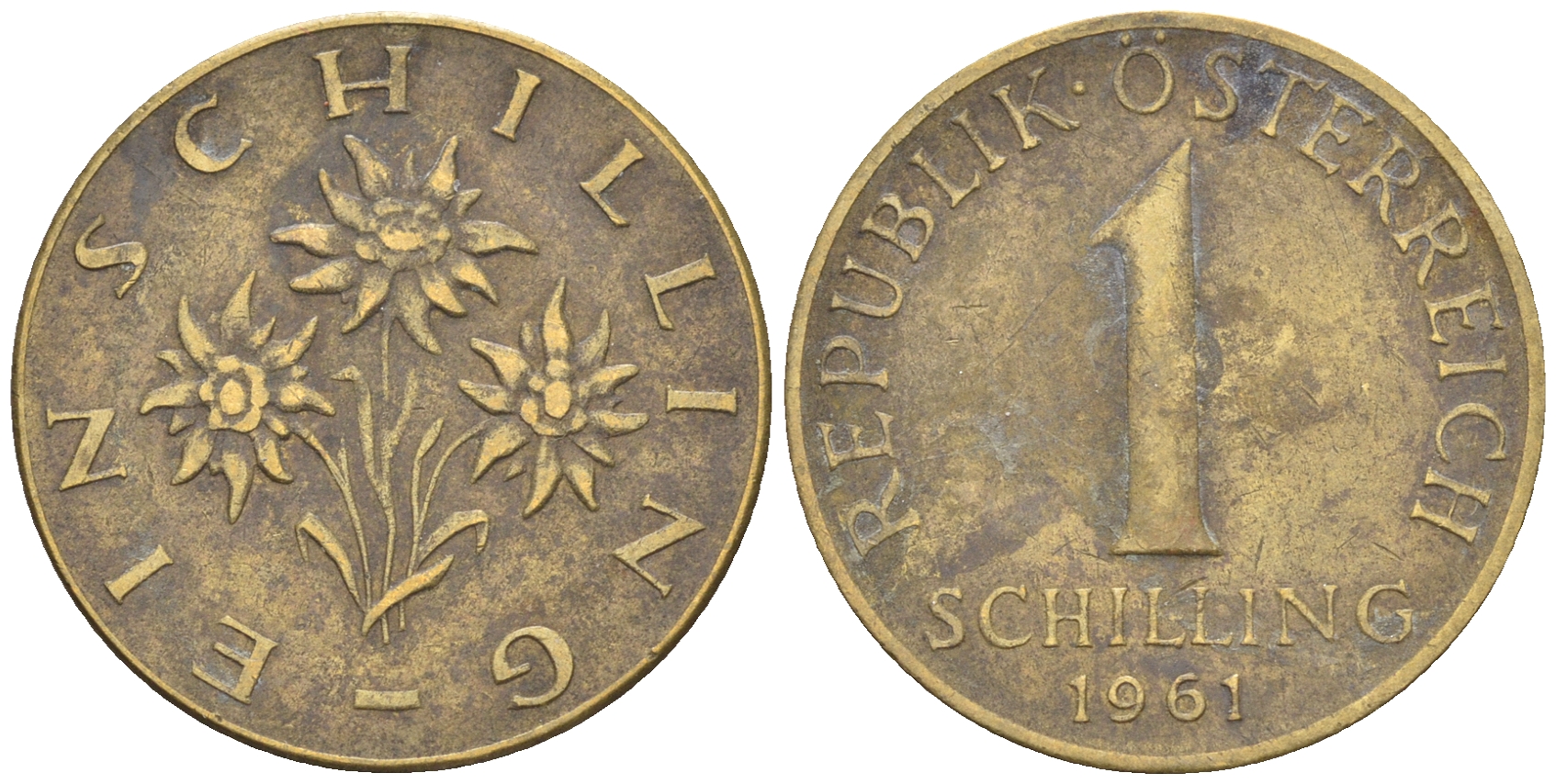 Австрия 1 шиллинг 1961 KM 2886 алюминиевая бронза 60-1216