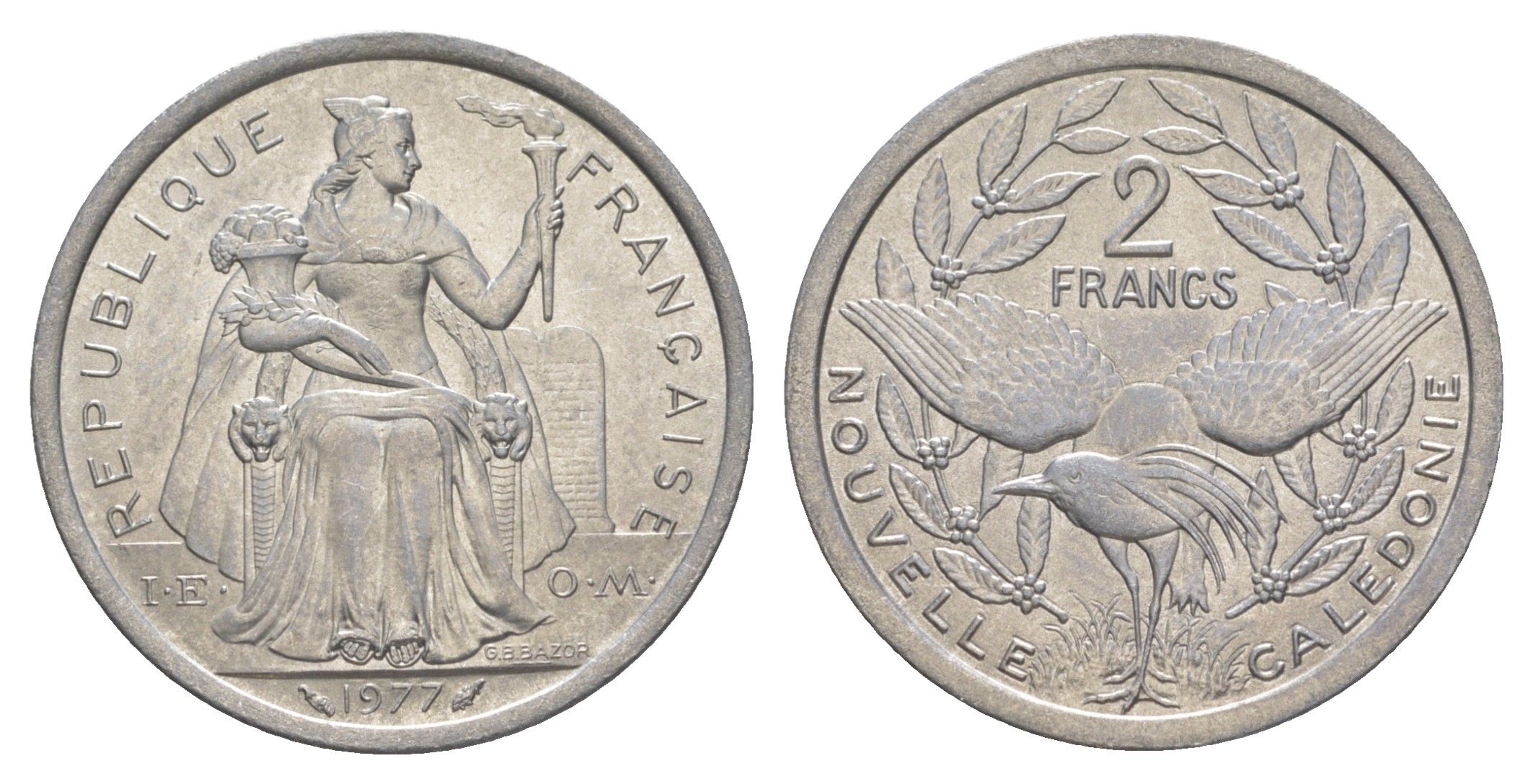 Французская Новая Каледония 2 франка 1977 KM 14 алюминий UNC 4641-135