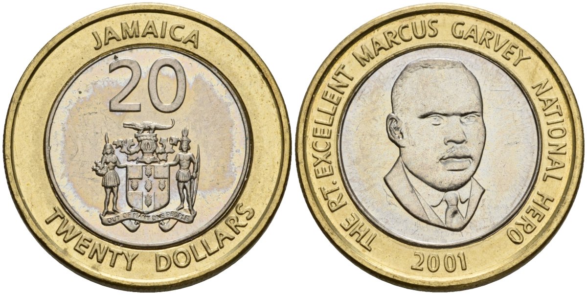 Ямайка 20 долларов 2001 KM 182 биметалл UNC 4118-541