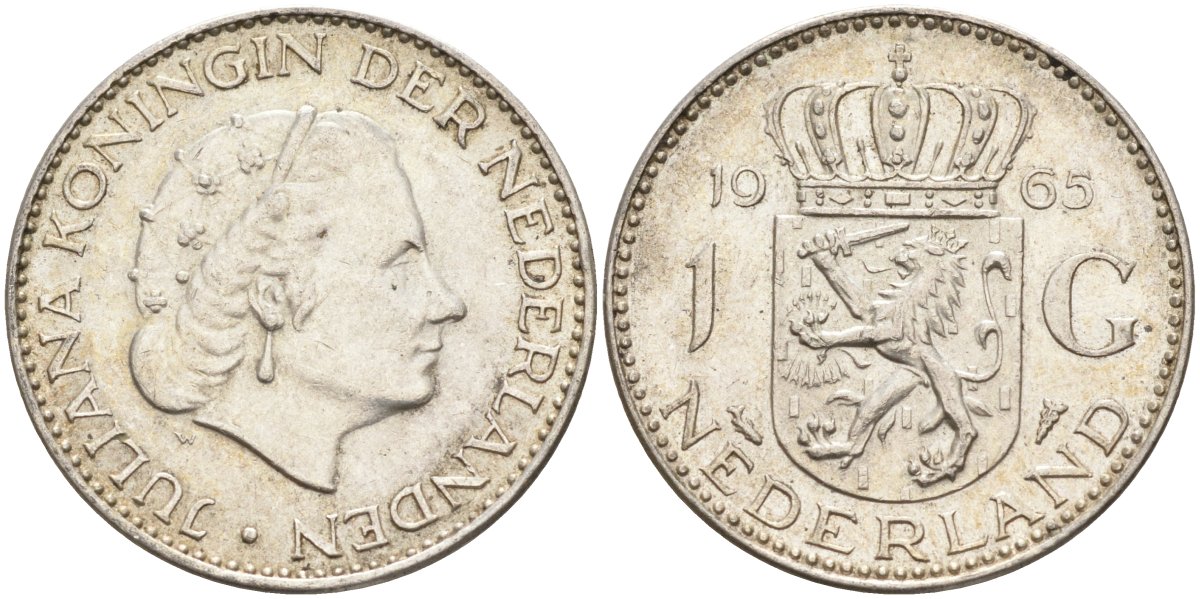 Нидерланды 1 гульден 1965 Юлиана (1948-1980) KM 184 серебро 4126-1152