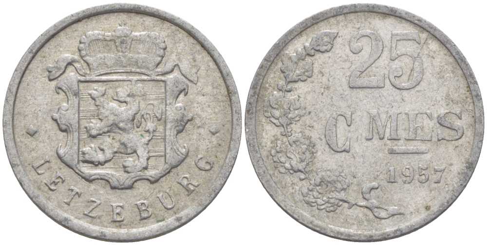 Люксембург 25 сантимов 1957 Шарлотта (1918-1964) KM 45a.1 алюминий 4402-234