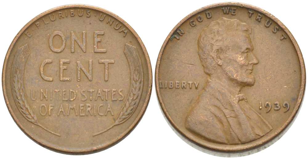 США 1 ЦЕНТ 1939 ЛИНКОЛЬН KM 132 бронза 218-358