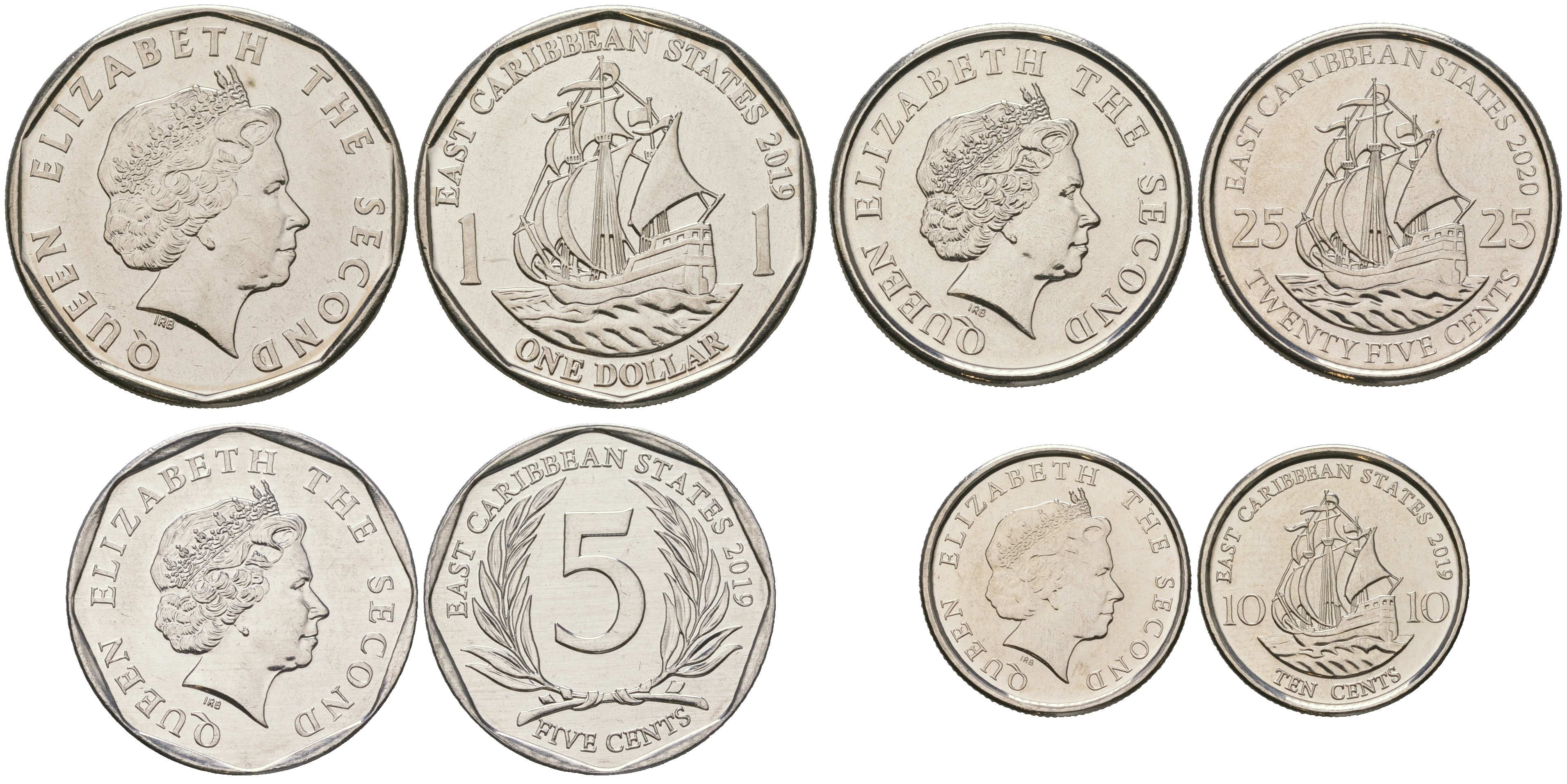 Восточно-Карибские штаты лот из 4 монет 2019-2020  5, 10, 25 центов и 1 доллар    UNC  M75-15