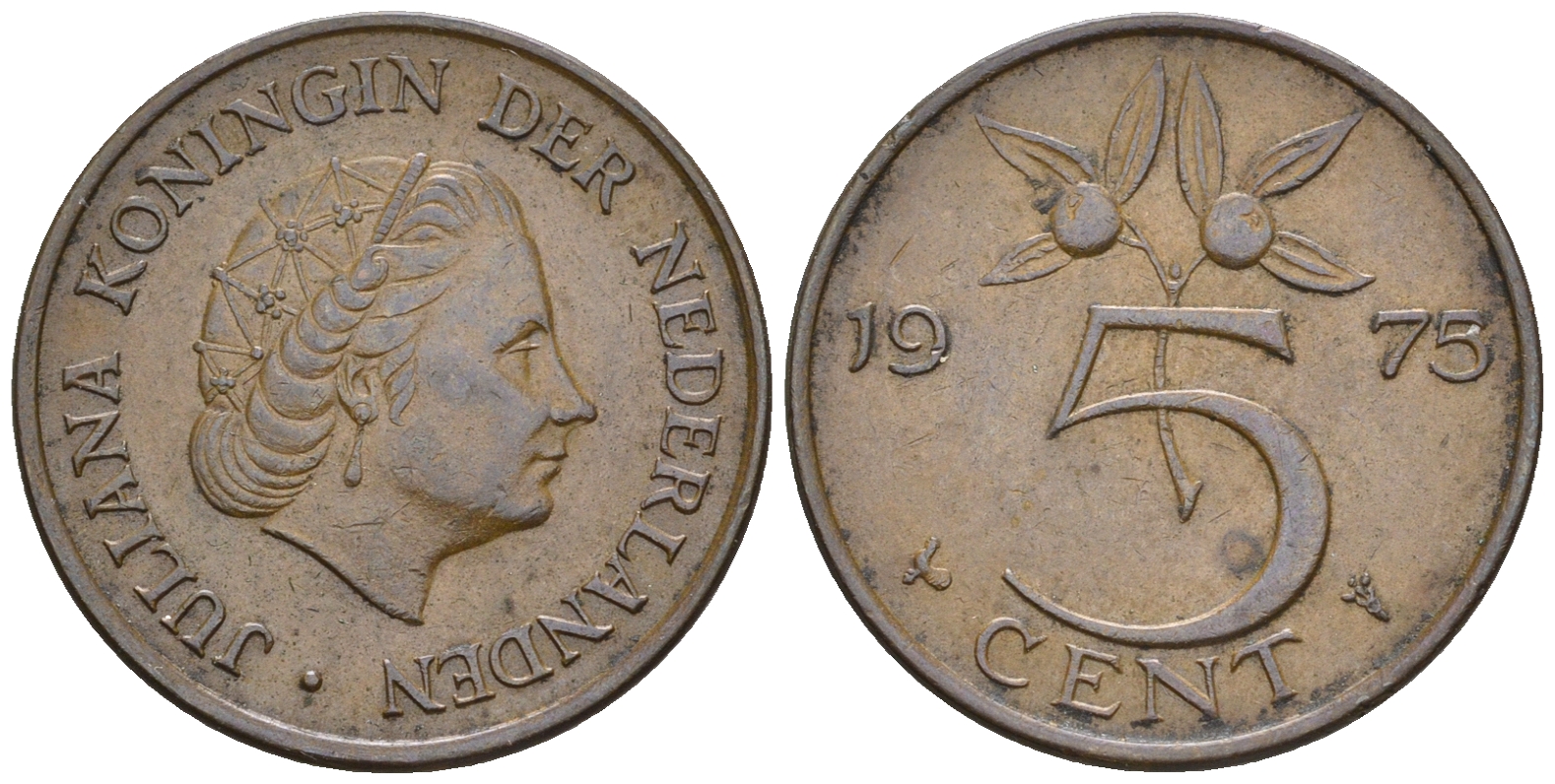 Нидерланды 5 центов 1975 Юлиана (1949-1980) KM 181 бронза 4606-1011