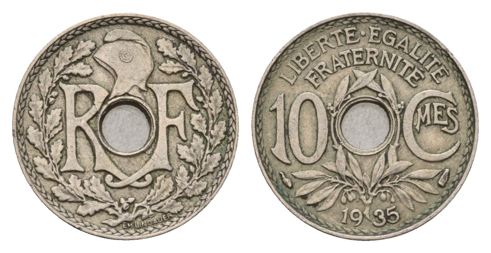 Франция 10 сантимов 1935 KM 866a, Le Franc 138.3 медно-никель 4651-931