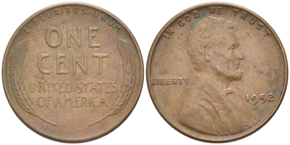 США 1 ЦЕНТ 1952 ЛИНКОЛЬН KM А132 медь цинк 218-565