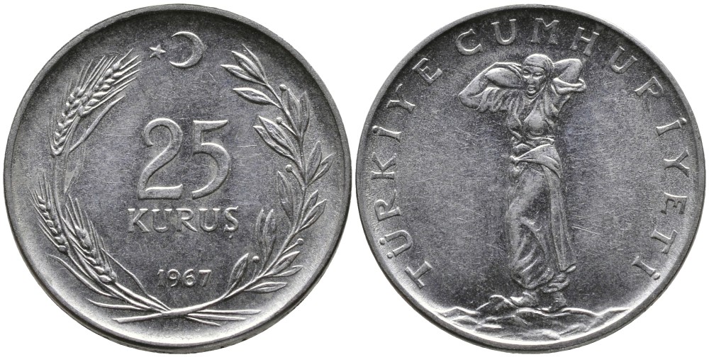 ТУРЦИЯ 25 КУРУШЕЙ 1967 KM 892.3 нержавеющая сталь 4541-557