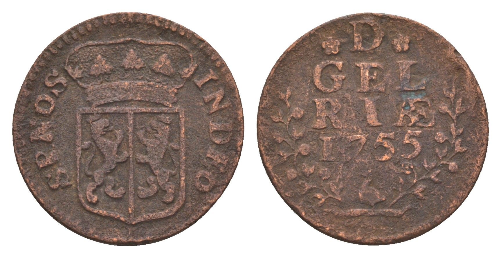 Нидерланды, Голландская Республика, Гелдерланд 1 дуит 1755 KM 88 медь 4655-538