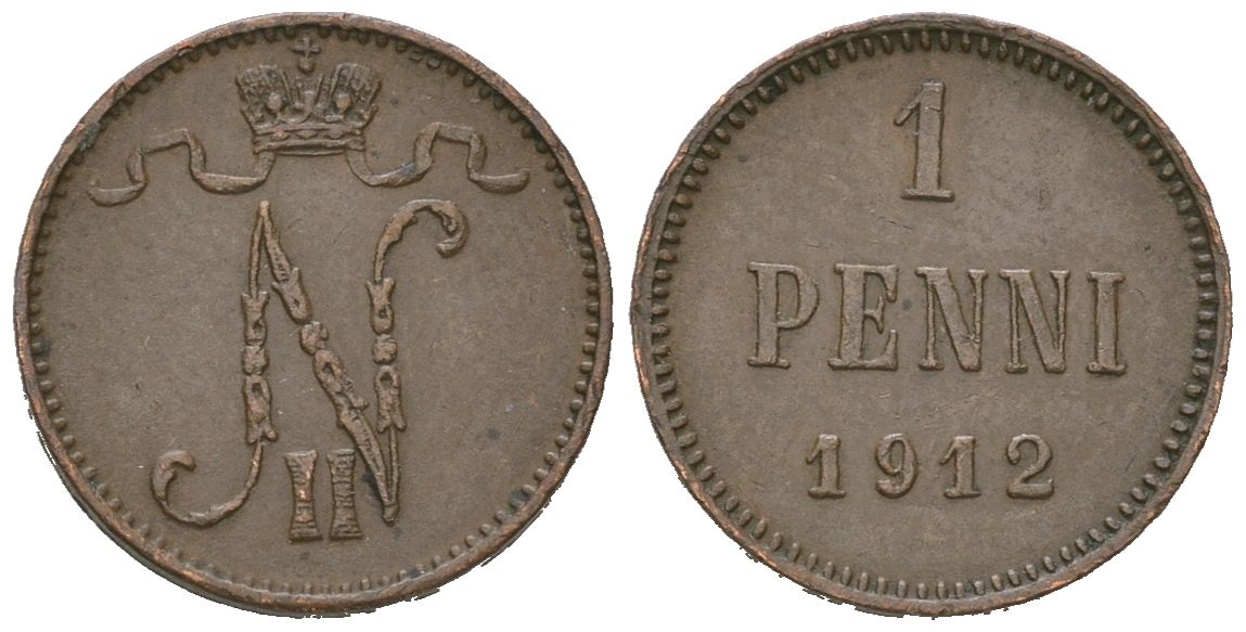 Россия для Финляндии 1 пенни 1912 Николай II (1894-1917) Биткин 472 медь 4615-342